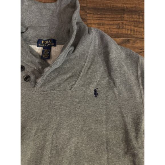 Polo Ralph Lauren Sweater Gray 2 Button Shawl Cotton Collar Pullover Size XL - Picture 3 of 5